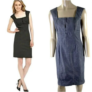 Calvin Klein Sleeveless Pencil Casual Shift Dress Women Size 6P Gray Pleated